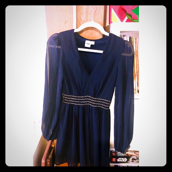 ASOS navy disco sheer sleeved dress - Picture 1 of 4